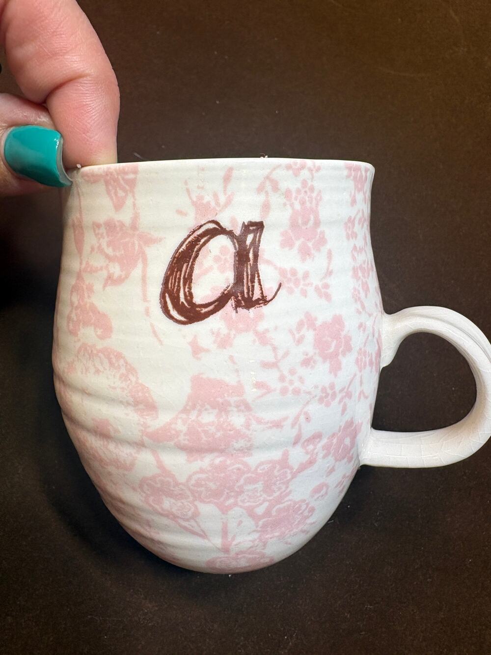 Anthropologie Monogram Mug 'A" Pink Floral